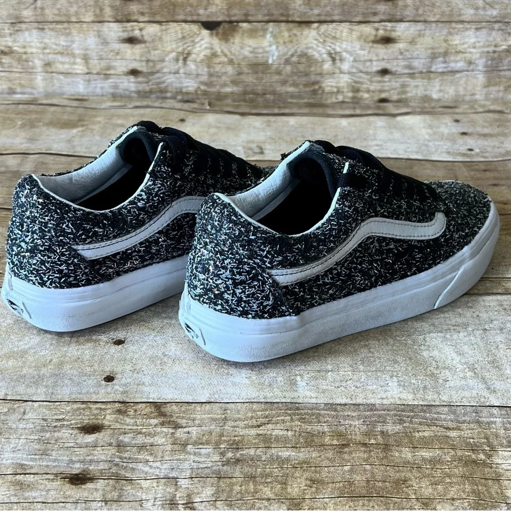 Vans Old Skool Kids Black White Glitter Textured Low Top Sneakers Shoes‎